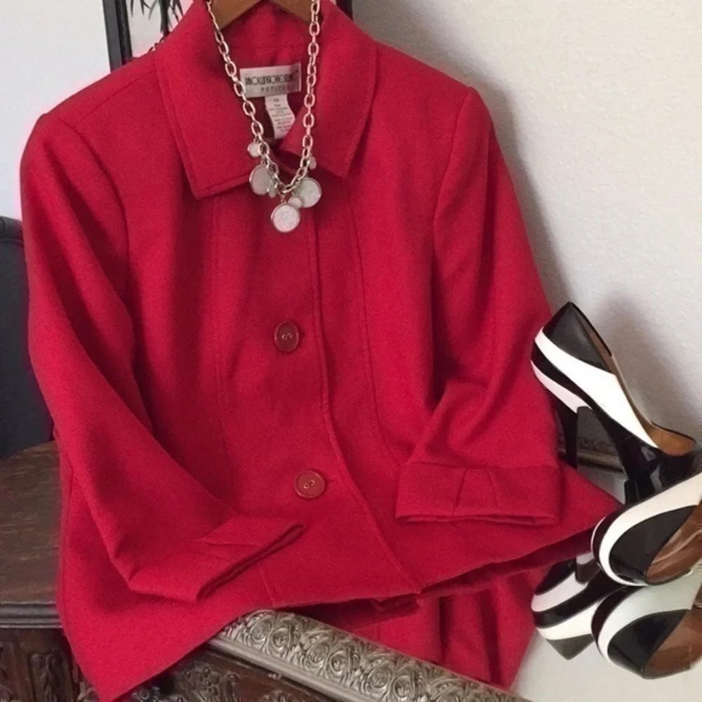 $10 SALE Vintage Petite Red Blazer Jacket Pleated Cuff Retro 90s Y2K